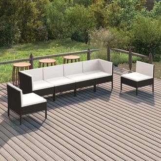 vidaXL Set De Muebles De Jard&iacute;n 6 Pzas Y Cojines Rat&aacute;n Sint&eacute;tico Negro Vidaxl
