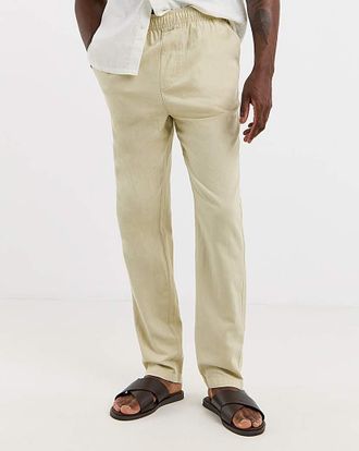 Jacamo Linen Blend Tapered Elasticated Trouser