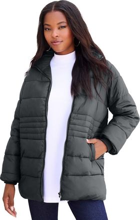 Roaman's Plus Size Lightweight Quilted Jacket in Dark Charcoal at Nordstrom, Size Medium