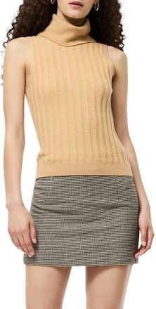 French Connection Rib Turtleneck Sleeveless Sweater in 20-Camel Mel at Nordstrom Rack, Size X-Small
