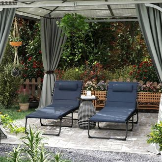 OUTSUNNY Folding Sun Loungers Set of 2, Reclining Sun Bed, Dark Blue