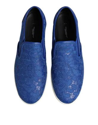 Dolce & Gabbana Mens Blue Leather Lace Slip On Sneaker Shoes Polyester