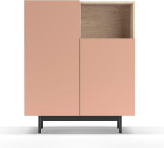 HERDASA Aparador 1 hueco de melamina roble y rosa patas grafito 110x90x34 cm