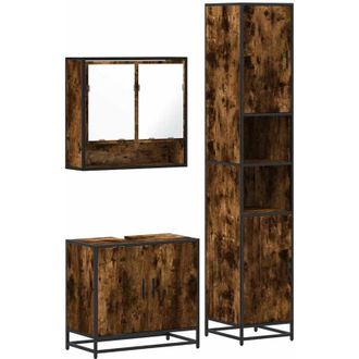 vidaXL Set De Muebles Ba&ntilde;o 3 Pzas Madera Contrachapada Roble Ahumado Vidaxl