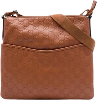 Gucci Pre-owned Embossed Leather Crossbody Bag - Dames - Vintage Schoudertas - Bruin - ONE Size - Leer - Vintage