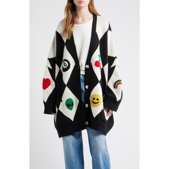 Dressed in Lala Icon Harlequinn Oversize Cardigan in Black/white at Nordstrom, Size Small/medium