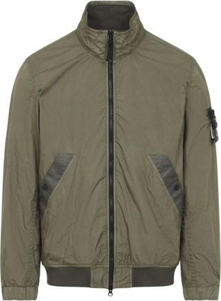 Stone Island Green Zip-Up Logo Bomber Jacket