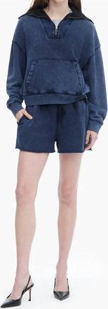 ATM Anthony Thomas Melillo French Terry Quarter Zip Top In Dark Navy