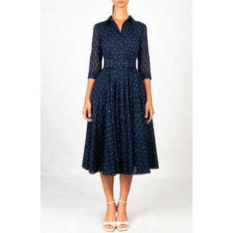 Samantha Sung A-Line Midi Aster Shirtdress in Mini Dots Indigo at Nordstrom, Size 10