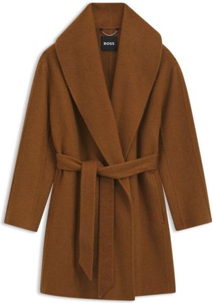 BOSS Shawl-lapel wrap coat in a melange wool blend