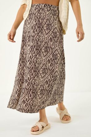 Roman Abstract Diamond Print Midi Skirt