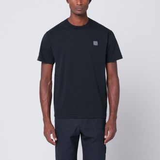 Stone Island Navy blue cotton T-shirt with logo patch