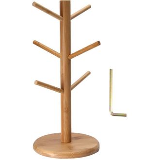 OEM Portavasos De Bamb&uacute;, Estante De Almacenamiento Con Forma De &Aacute;rbol, 6 Ganchos, Portavasos Extra&iacute;ble, Organizador Y Escurridor