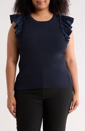 T Tahari Ruffle Sleeve Rib Sweater Tank in Nightlife at Nordstrom Rack, Size 2X