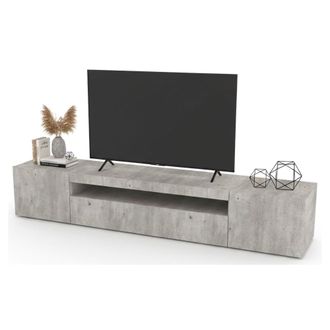Dmora Dmora - Mueble De Televisi&oacute;n Dfirman, Aparador Bajo Para Sal&oacute;n Con 3 Puertas, Base Soporte Tv, 100% Made In Italy, Cm 200x40h37, Cemento