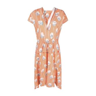 Kenzo Summer Dresses, female, Orange, Size: S Graphic-floral Print Gingham Midi Dress