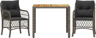 vidaXL Vidaxl - Sillas Y Mesita De Jard&iacute;n Con Cojines 3 Piezas Rat&aacute;n Pe Gris