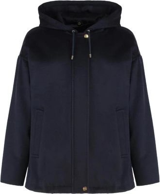 Max Mara Hooded Wool Blend Jacket - Dames - Winterjassen - Blauw - S - Wol - Jassen