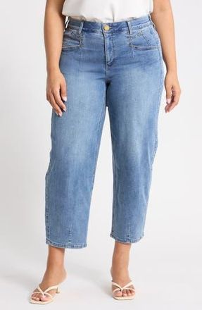 Democracy High Waist Ankle Barrel Leg Jeans in Mid Blue Artisinal at Nordstrom Rack, Size 18W