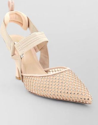 Fendi crystal embellished mesh mid heel slingback sandals