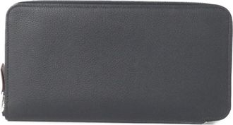Herm&egrave;s Black Silk Leather Long Wallet (Bi-Fold) (Pre-Owned)