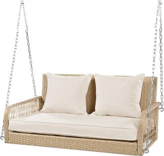 Urban Meuble Columpio colgante de rat&aacute;n tejido con cojines color crema