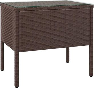 vidaXL Vidaxl - Mesa auxiliar vidrio templado ratán sintético marrón 53x37x48cm