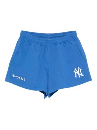 Sporty & Rich Yankees logo-print mini shorts - Blue