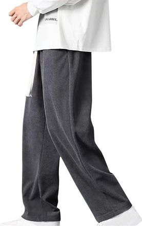 Generic Corduroy Trousers for Men Straight Wide Leg Trouser Drawstring Elastic Waist Casual Pants Plain Loose Fit Bottoms Trendy Mens Lounge Wear with Pockets