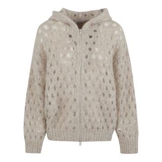 Brunello Cucinelli Dames, Sweatshirts & Hoodies, Beige, Maat: 2XS Wol