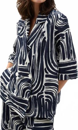 Joseph Ribkoff Abstract Double-Breasted Blazer In Vanilla/midnight Blue