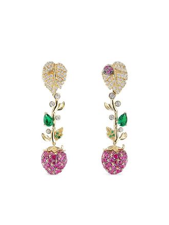 Anabela Chan 18kt geelgouden Ruby Strawberry oorbellen
