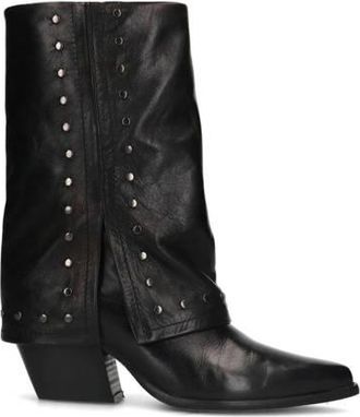 Sacha leren cowboylaarzen met flap en studs zwart