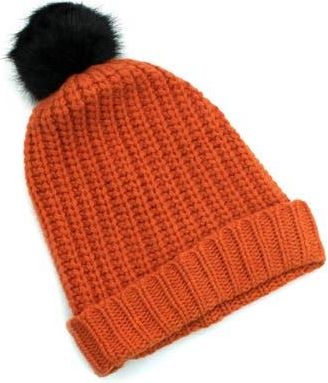Portolano Chunky Wool Blend Beanie with Faux Fur Pompom in Vibrant Orange at Nordstrom Rack