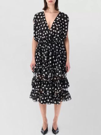 Dries Van Noten midi polka dot sleeveless tiered v neck dress