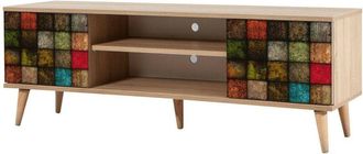 Dmora Dmora - Mueble de televisión Dfantacc, Aparador de salón, Mueble bajo para tv, Base de pared equipada, 140x40h50 cm, Roble y Multicolor