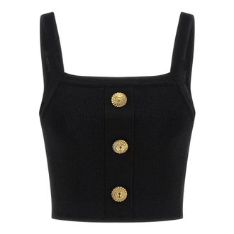 Balmain Gebreide Bralette Top met Knopen - Dames - Tops zonder mouwen - Zwart - S - Polyester - Tops