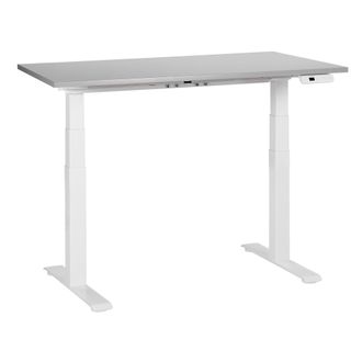 Beliani Beliani - Escritorio De Altura Regulable El&eacute;ctrico Oficina Moderna Patas Cuadradas 120 X 72 Cm Tablero Gris Soporte De Acero Blanco Destines