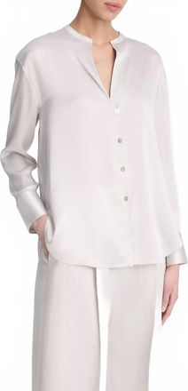 Vince Silk Band V-Neck Collar Blouse In Salt Glass
