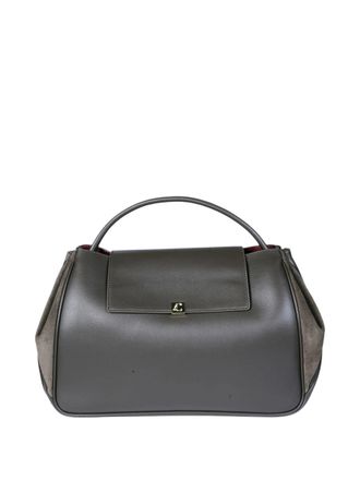 Coccinelle Structured Grey Leather Handbag With Suede Side Panels