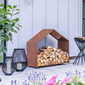 Ivyline Outdoor House Rust Log Storage H88cm D100cm in Light Brown