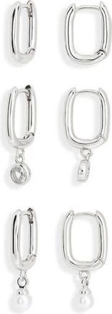 Nordstrom Rack Set of 3 Oval Hoop Earrings in Clear- White- Silver at Nordstrom Rack