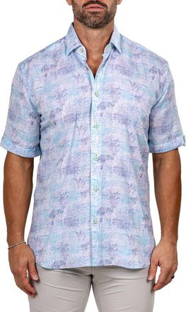 Maceoo Galileo Marthyr0237 White Floral Short Sleeve Button-Up Shirt at Nordstrom, Size 4