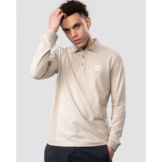 Boss Orange by Hugo Boss Peoxfordlong Mens Long Sleeve Pique Polo Shirt - Stone Cotton - Size Medium