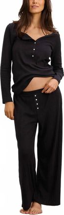 Hatch Long Sleeve Pointelle Henley Top In Black