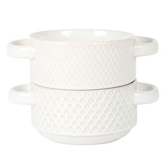 Gibson Home Earlhart 2 Piece 6 Inch Ribbed Stoneware Soup Bowl Set with Handles in White at Nordstrom