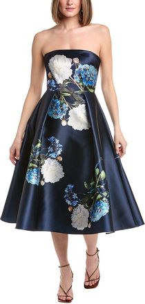 Rene Ruiz Strapless Floral Mikado Tea Length Dress