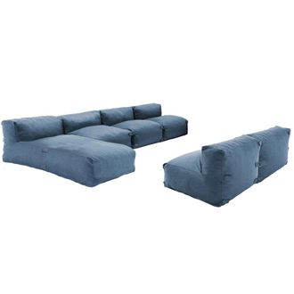 Oviala Mueble de jard&iacute;n modular de 6 plazas con chaise longue azul pac&iacute;fico