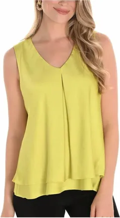 Frank Lyman Design V-Neck Luster Satin Tank In Kiwi