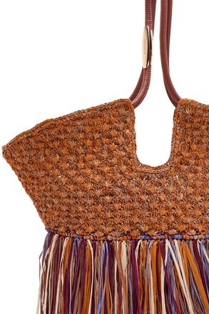 Zimmermann Woven Raffia with Fringe Tote Bag - Brown